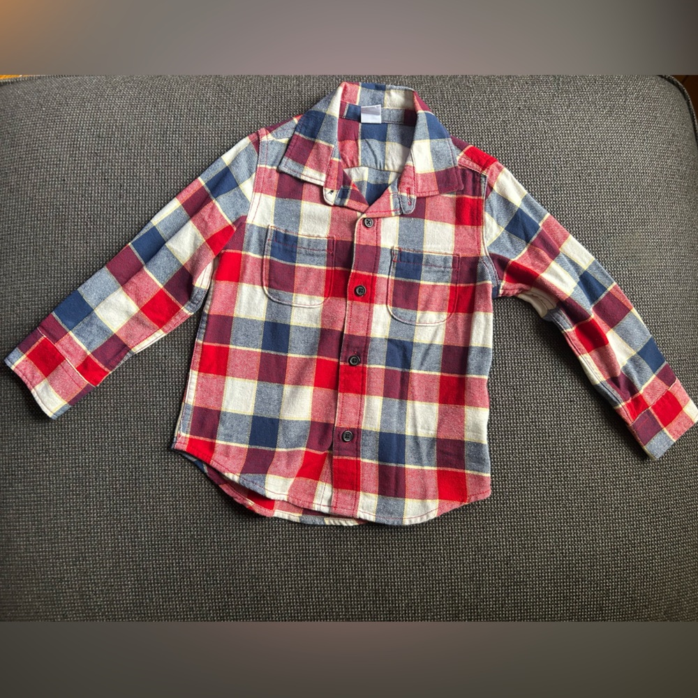 Baby GAP Boys Red & Blue Plaid Flannel Long Sleeve Shirt Size-3T